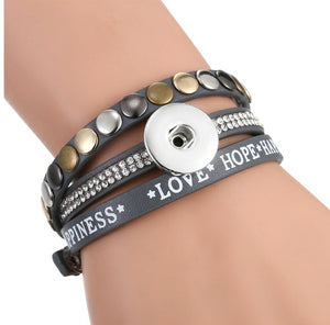 Drukknop Armband "Love Hope Happiness" Antraciet