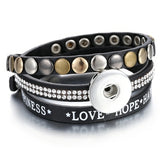 Drukknop Armband " Love Hope Happiness " Zwart