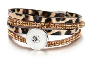 Drukknop Armband " panter print " beige