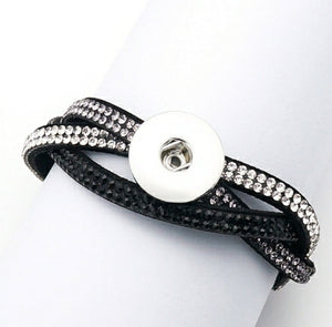 Drukknop Armband "Cross Rhinestone" Zwart